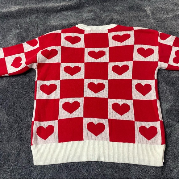 NWT Sincerely Jules Red and White Heart-Pattern Crewneck Woman’s Sweater SZ S - Picture 4 of 9